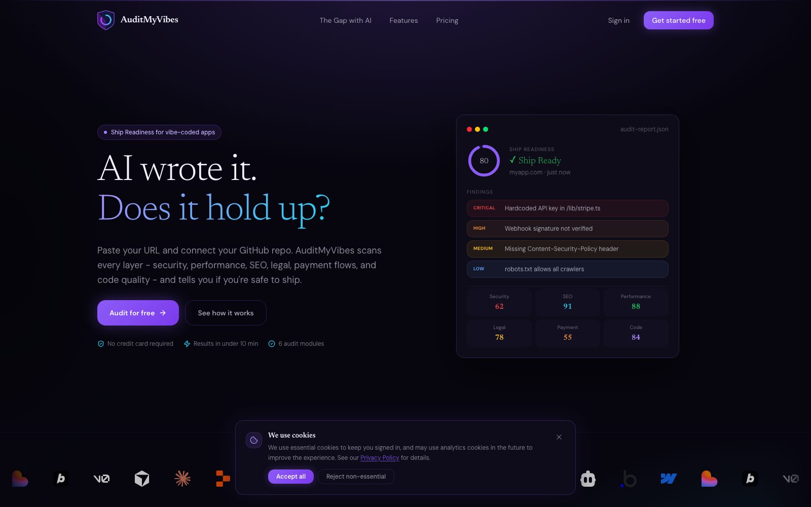 Audit My Vibes homepage preview