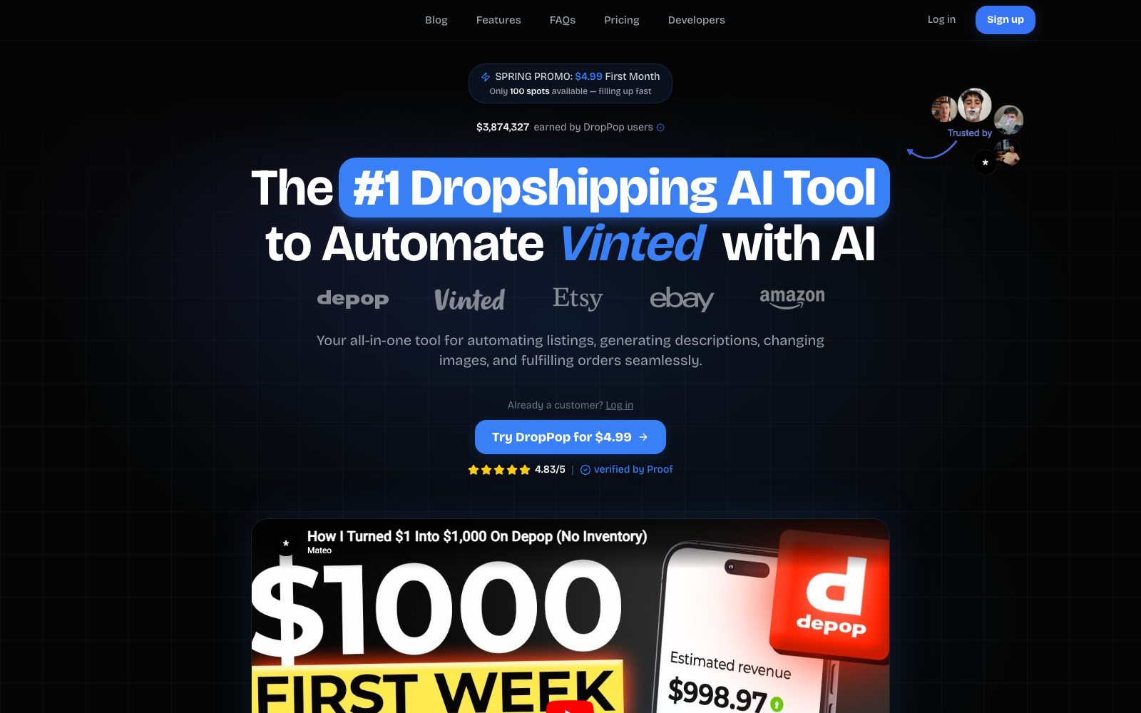 DropPop homepage preview