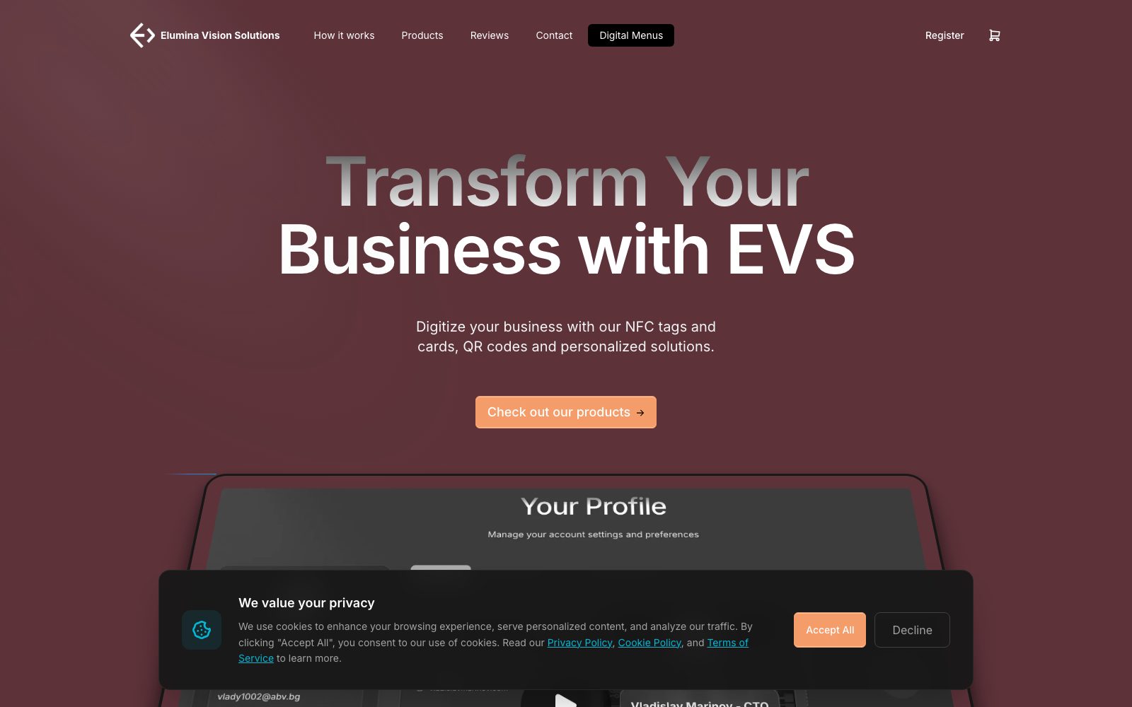 Elumina Vision homepage preview
