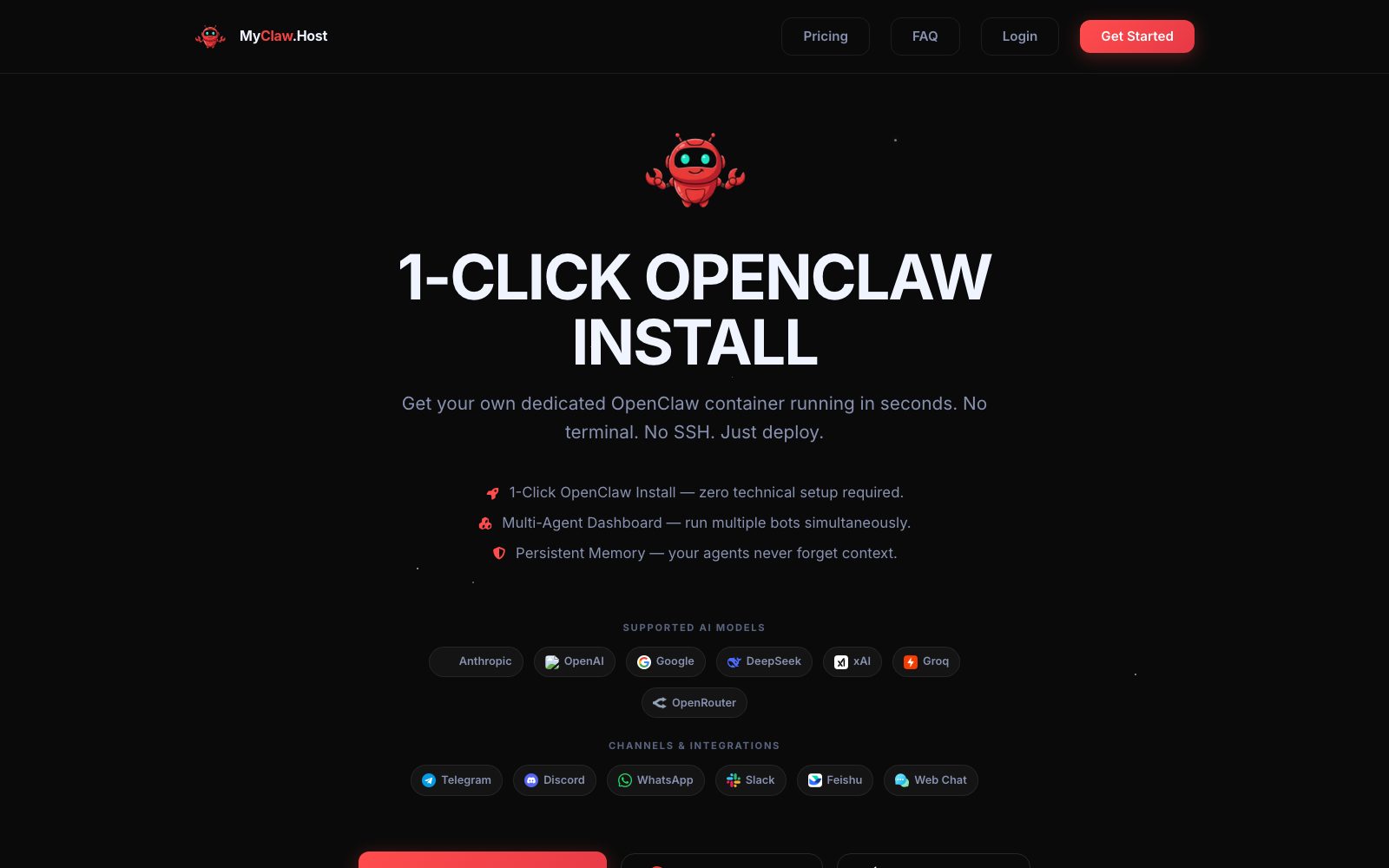 MyClaw Host homepage preview