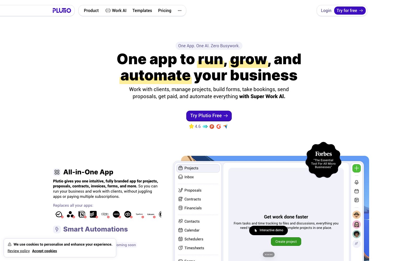 Plutio homepage preview